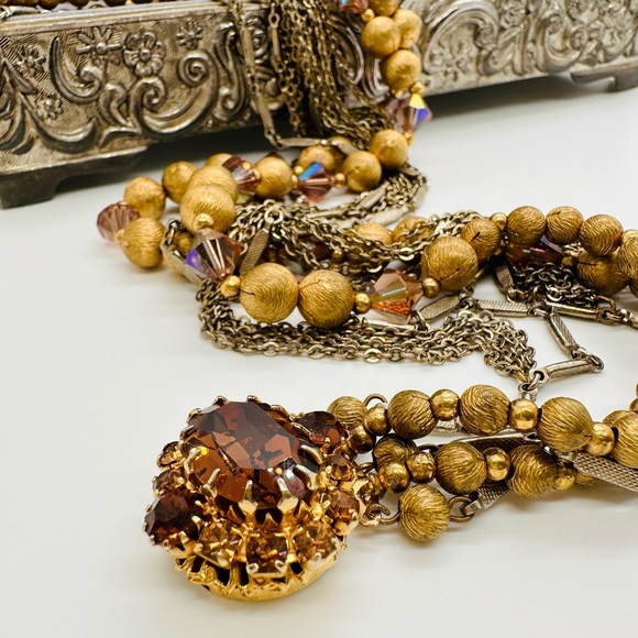 Rare Vintage Deco Topaz Rhinestone Runway Necklace - Picture 12 of 16